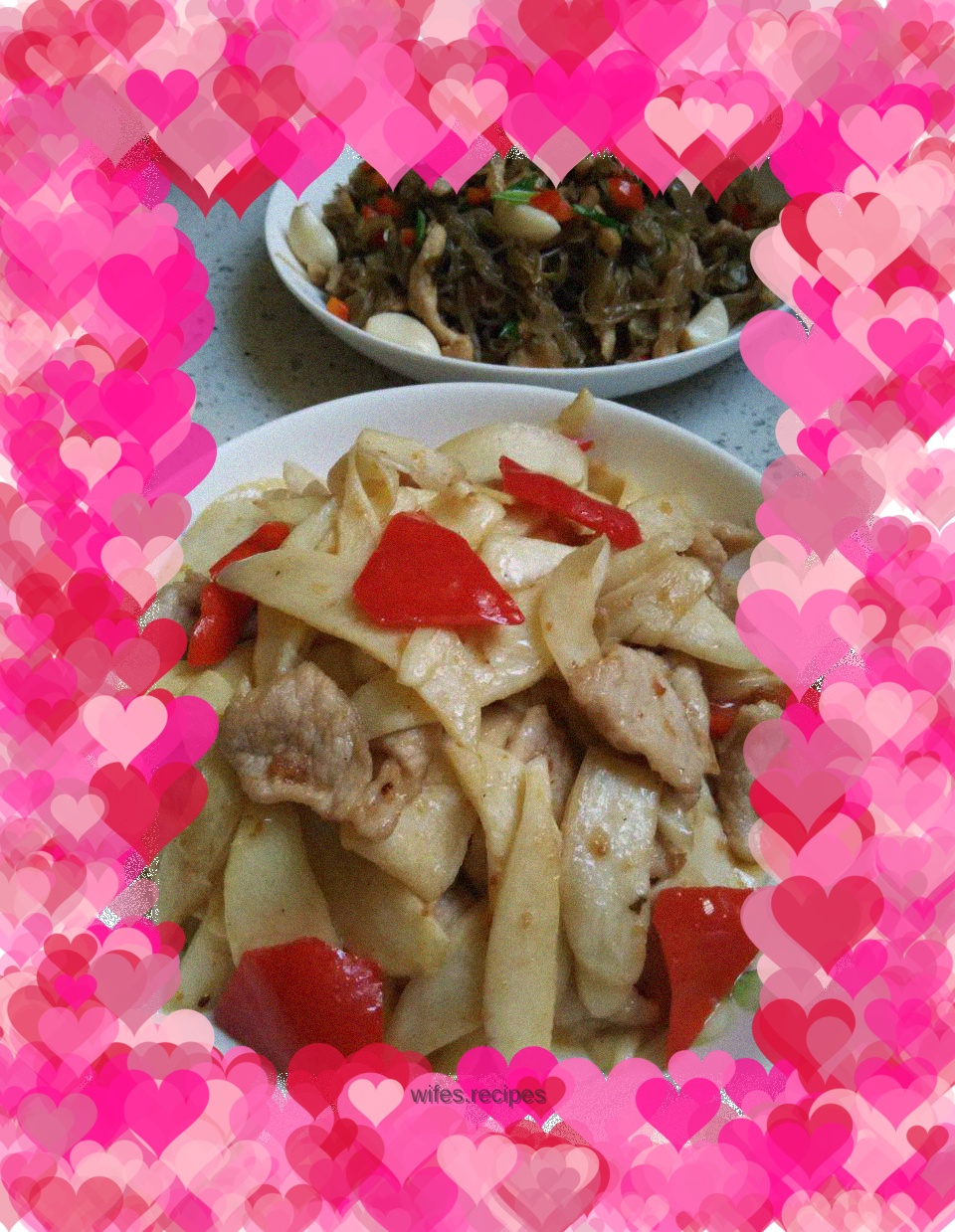 Stir-fried pork slices with wild rice