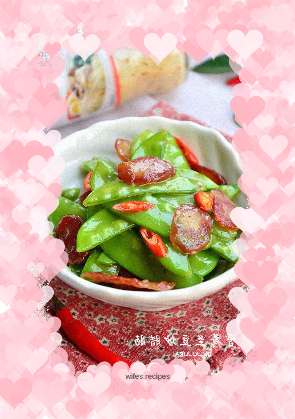 Stir-fried sausage with snow peas