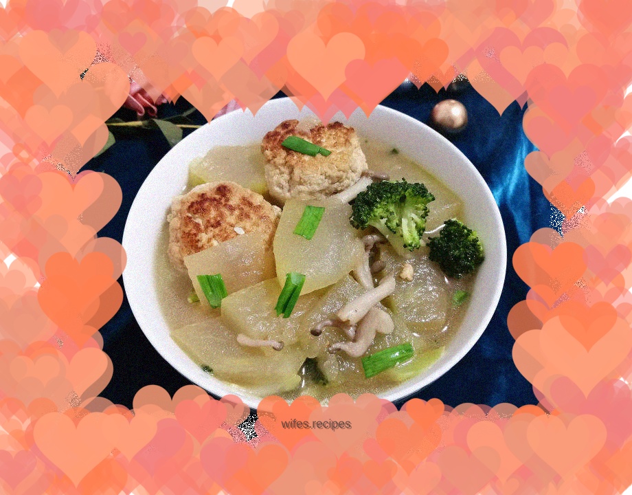 Stewed meatballs with mushrooms and winter melon