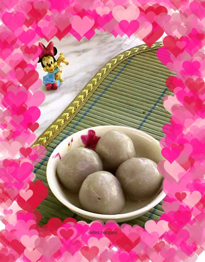 Purple sweet potato, rose and sesame dumplings