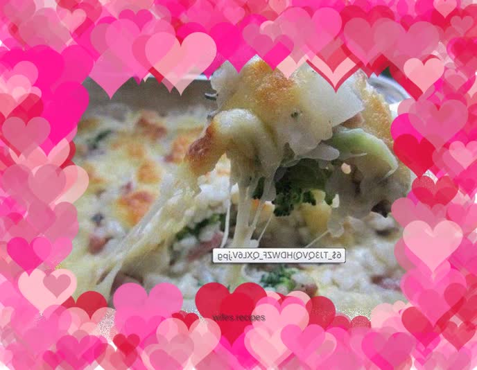 Baked rice with seasonal vegetables and bacon