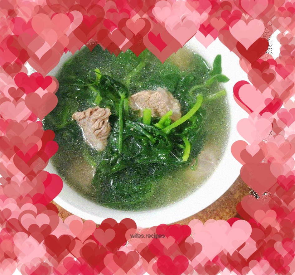 Pea sprouts and beef soup