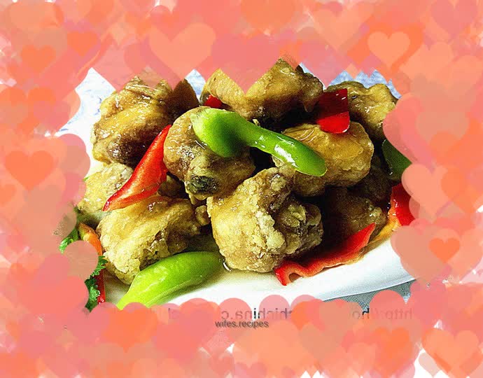 Sweet and sour delicacy - chicken nuggets in puff pastry sauce