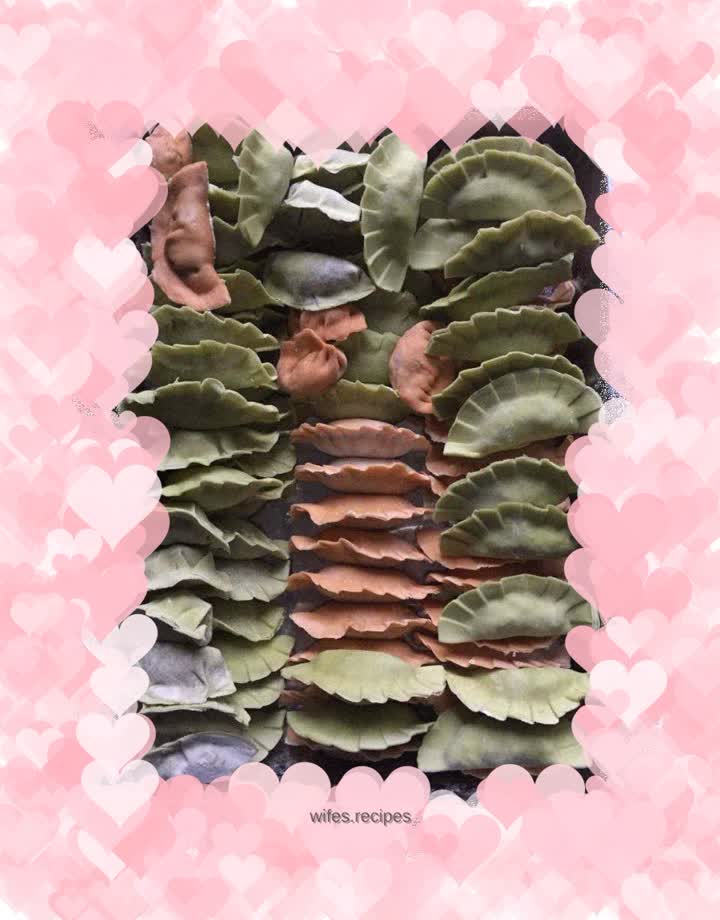 Colorful dumplings with noodles