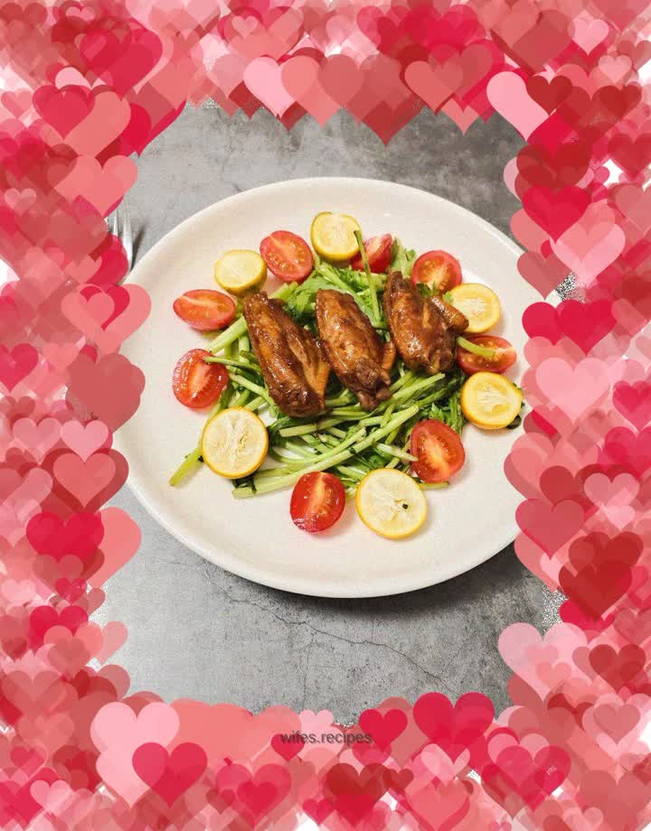 Chicken wings with bitter chrysanthemum salad