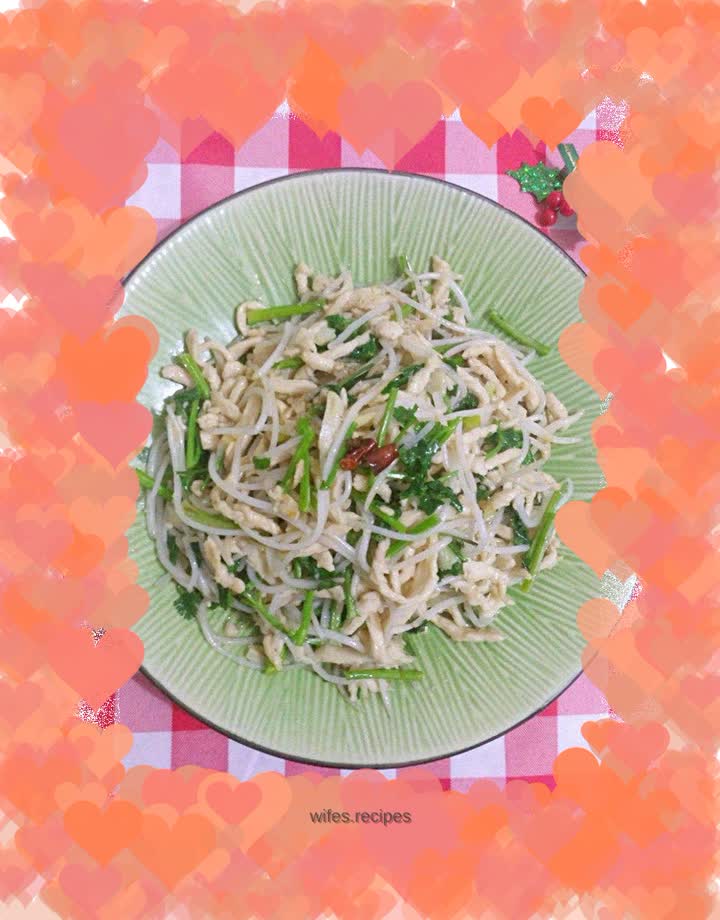 Shredded Chicken Breast and Pork with Chopped Vegetables