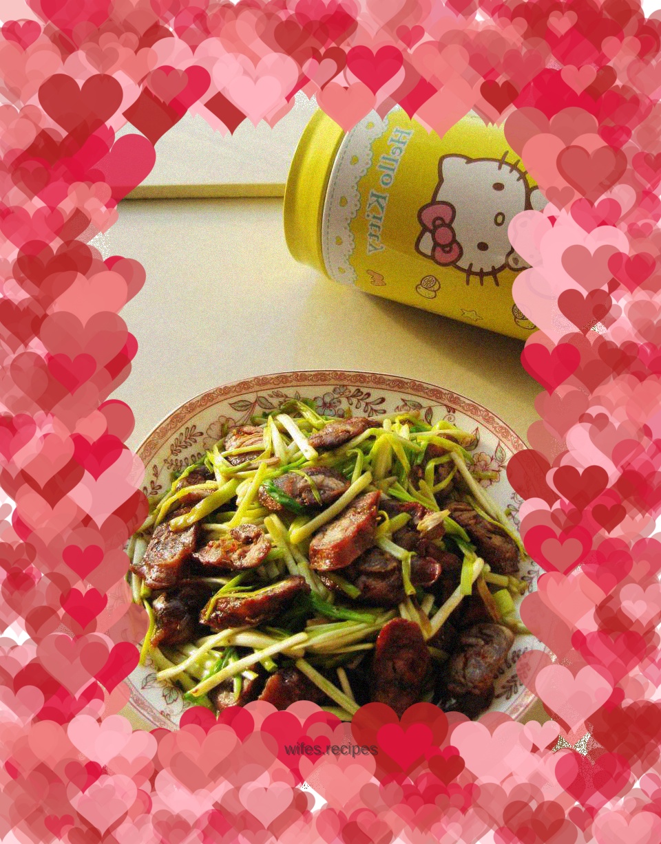 Stir-fried sausage with garlic sprouts