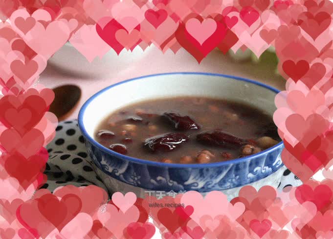 Red dates, barley and red bean soup