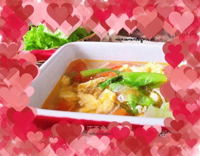 Tomato, seasonal vegetable and egg drop soup