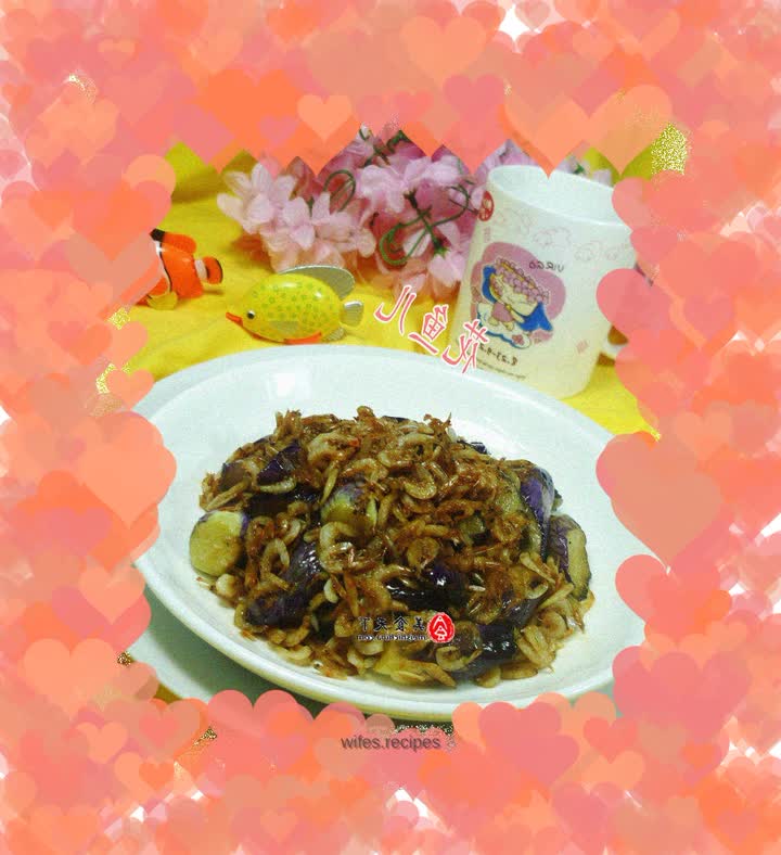 Fried eggplant with shrimp skin