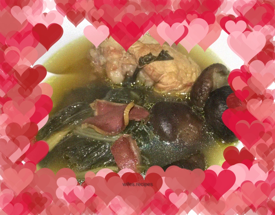 Dried cabbage, aged kidney and mushroom soup