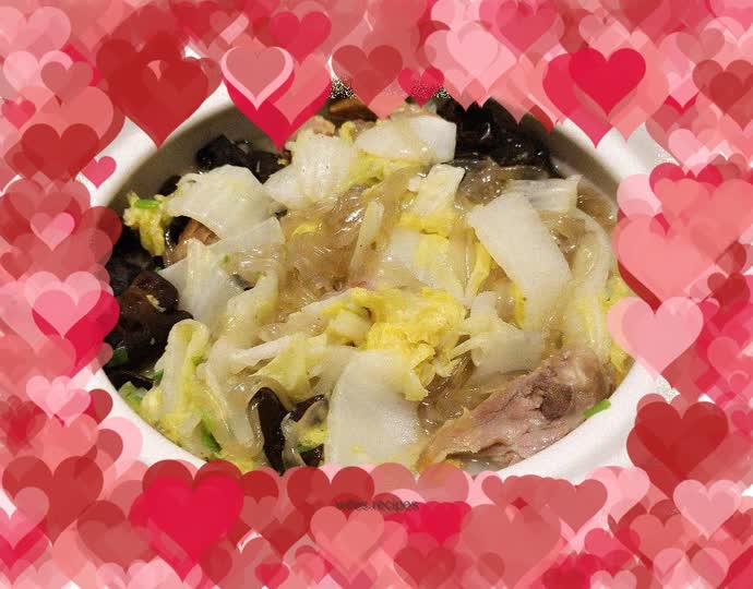 Braised duck leg, cabbage and sweet potato noodles