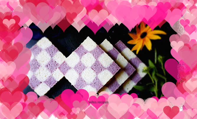 White and purple checkerboard bread