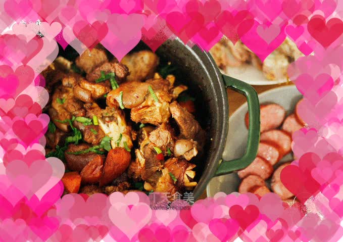 Braised mutton in an enamel cast iron pot