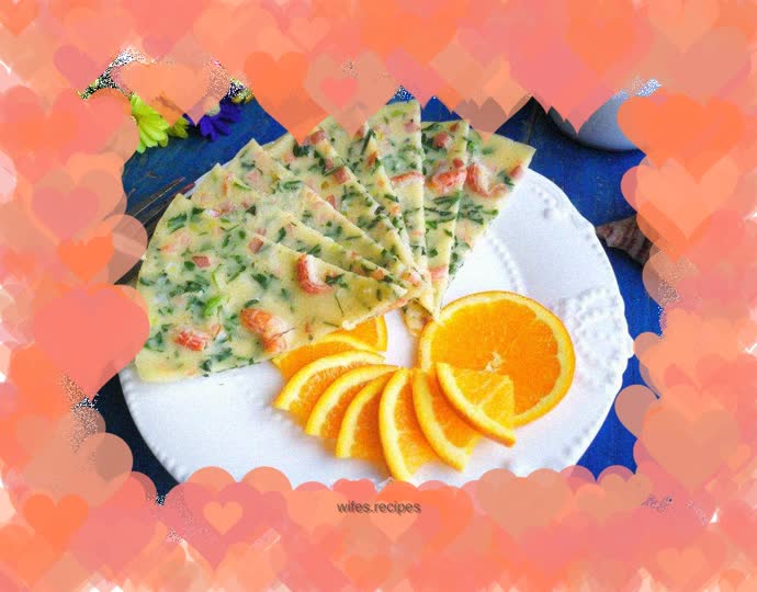 Wild vegetable and shrimp omelette