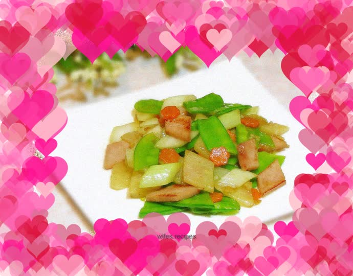 Stir-fried orchid with ham and cassava