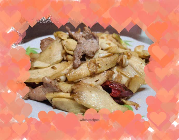 Stir-fried pork slices with wild rice