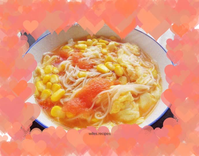 "Hot Noodles" Corn Tomato Egg Soup Noodles