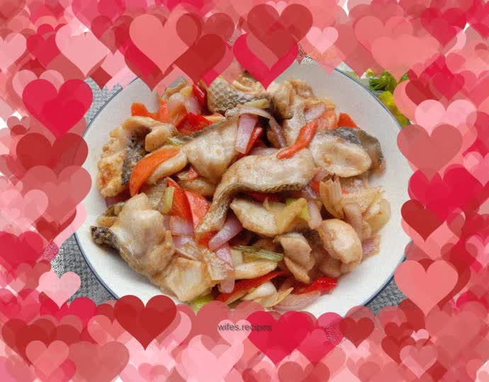 Fried black fish fillets with onions