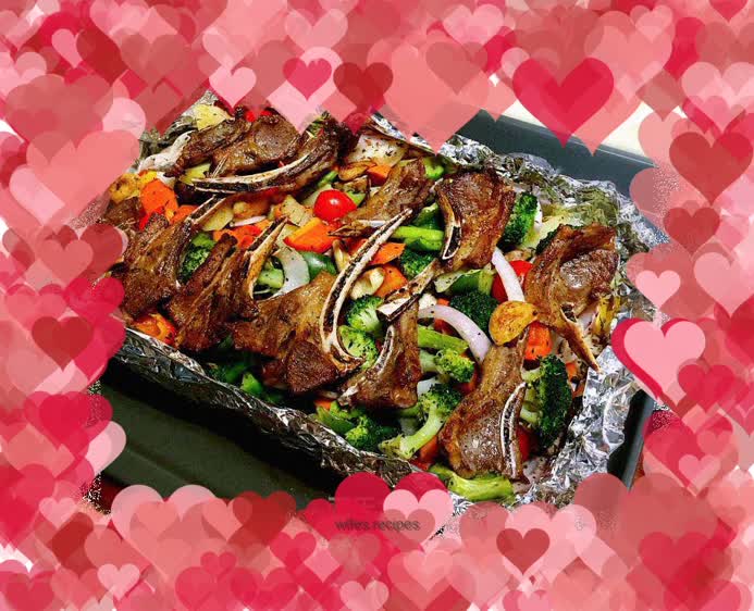 Grilled lamb chops with colorful vegetables