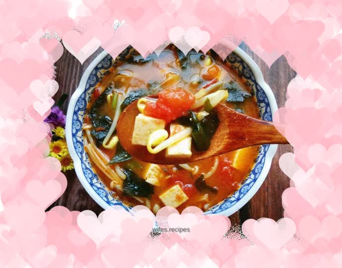 Enoki mushrooms, kelp sprouts, tofu and miso soup