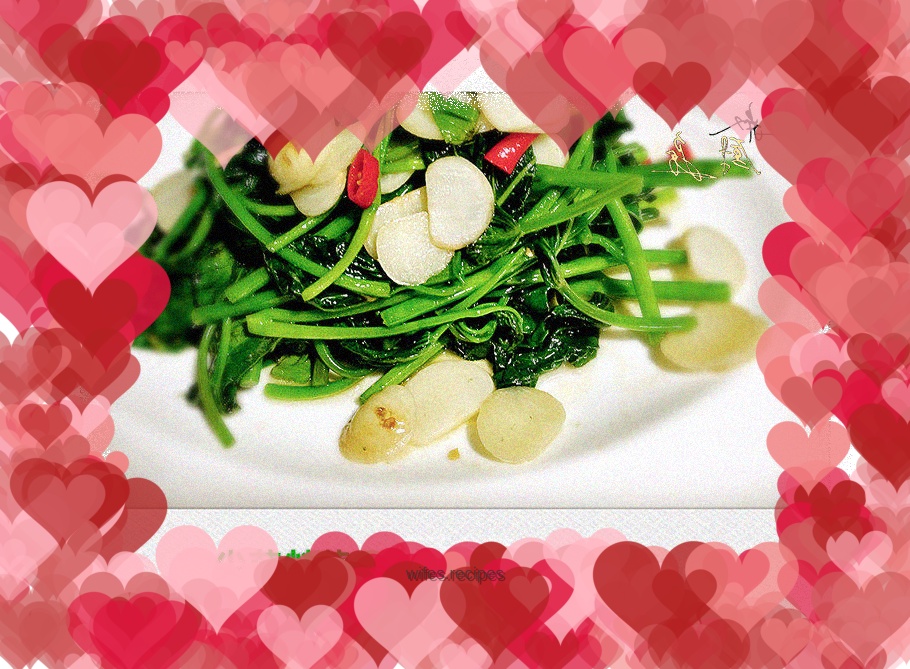 Stir-fried sweet potato tips with garlic