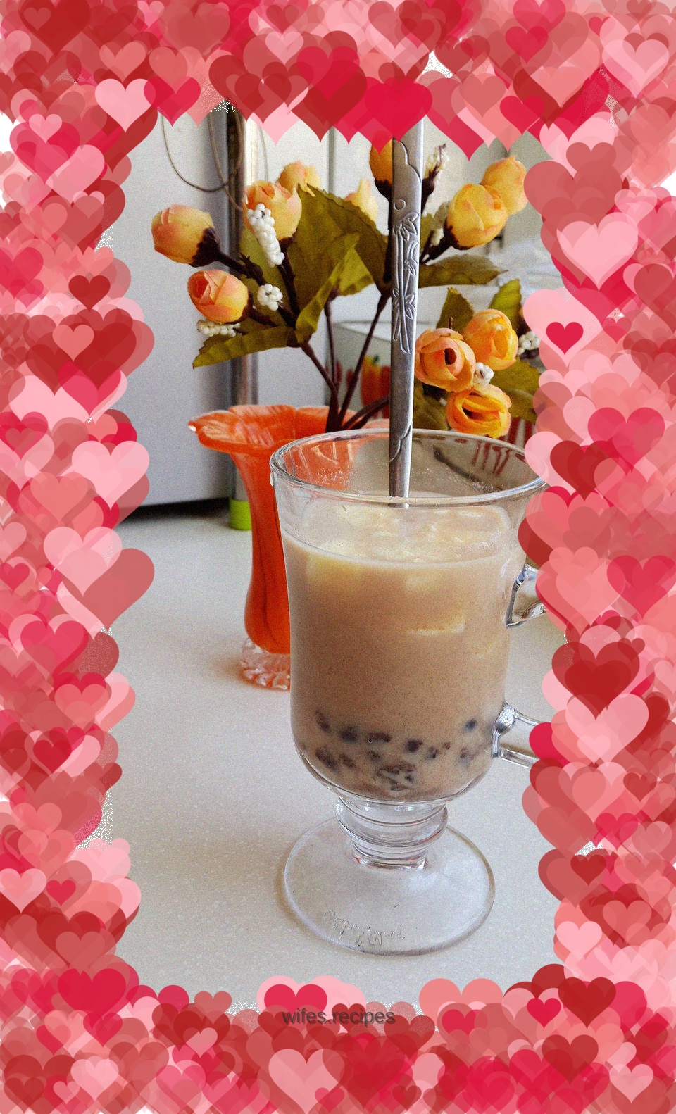 Red bean pudding milk tea