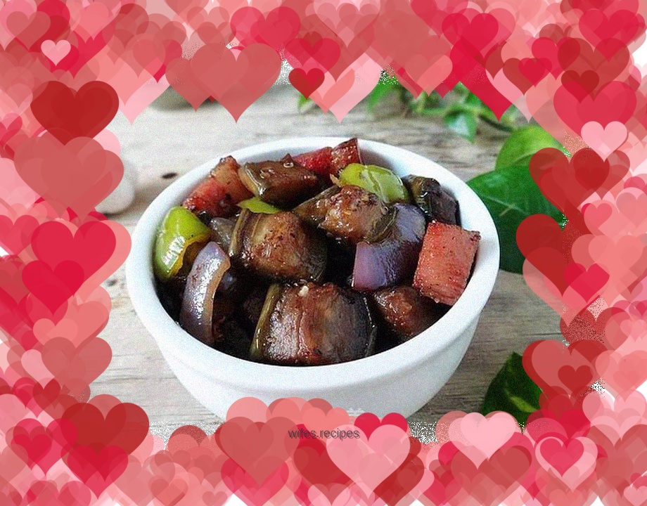 Stir-fried eggplant with bacon