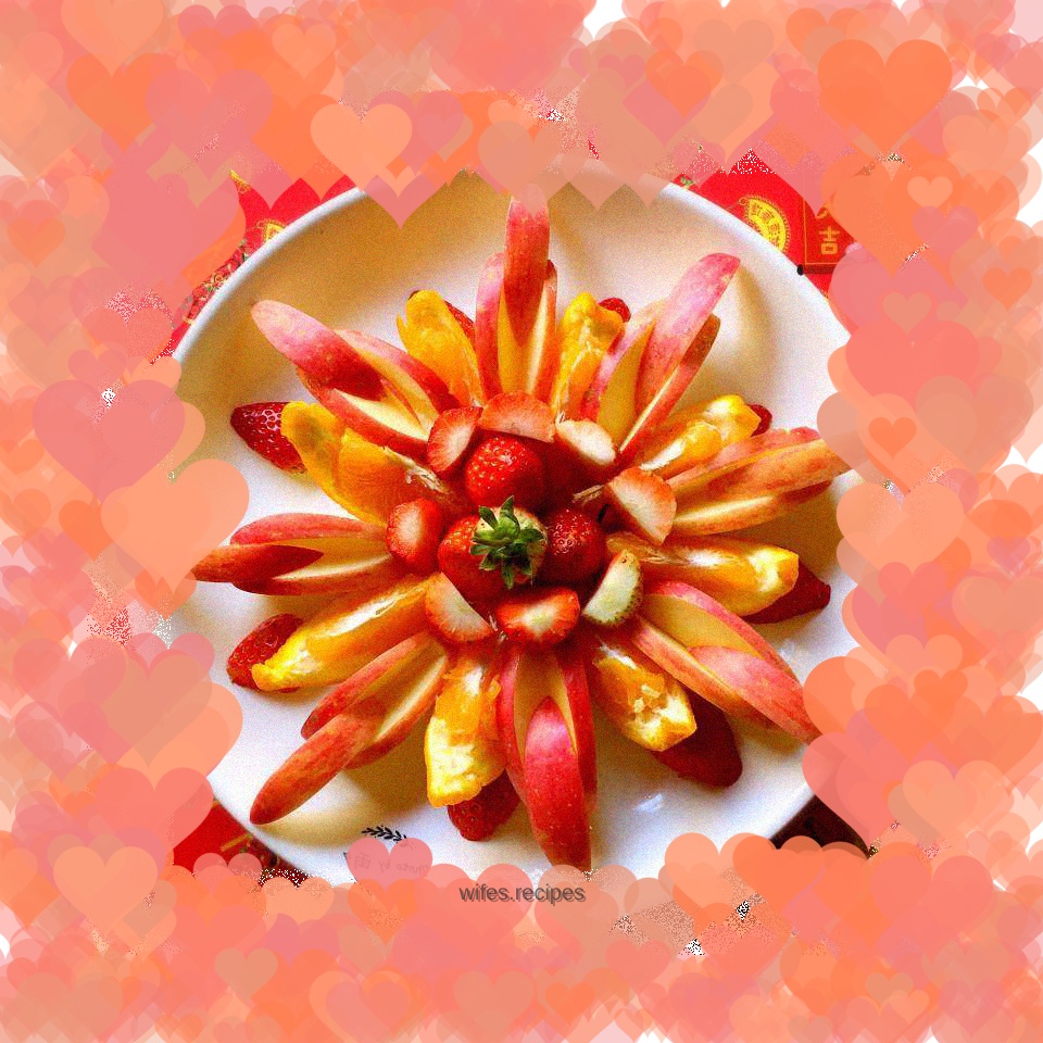 New Year Fruit Platter with Blooming Flowers