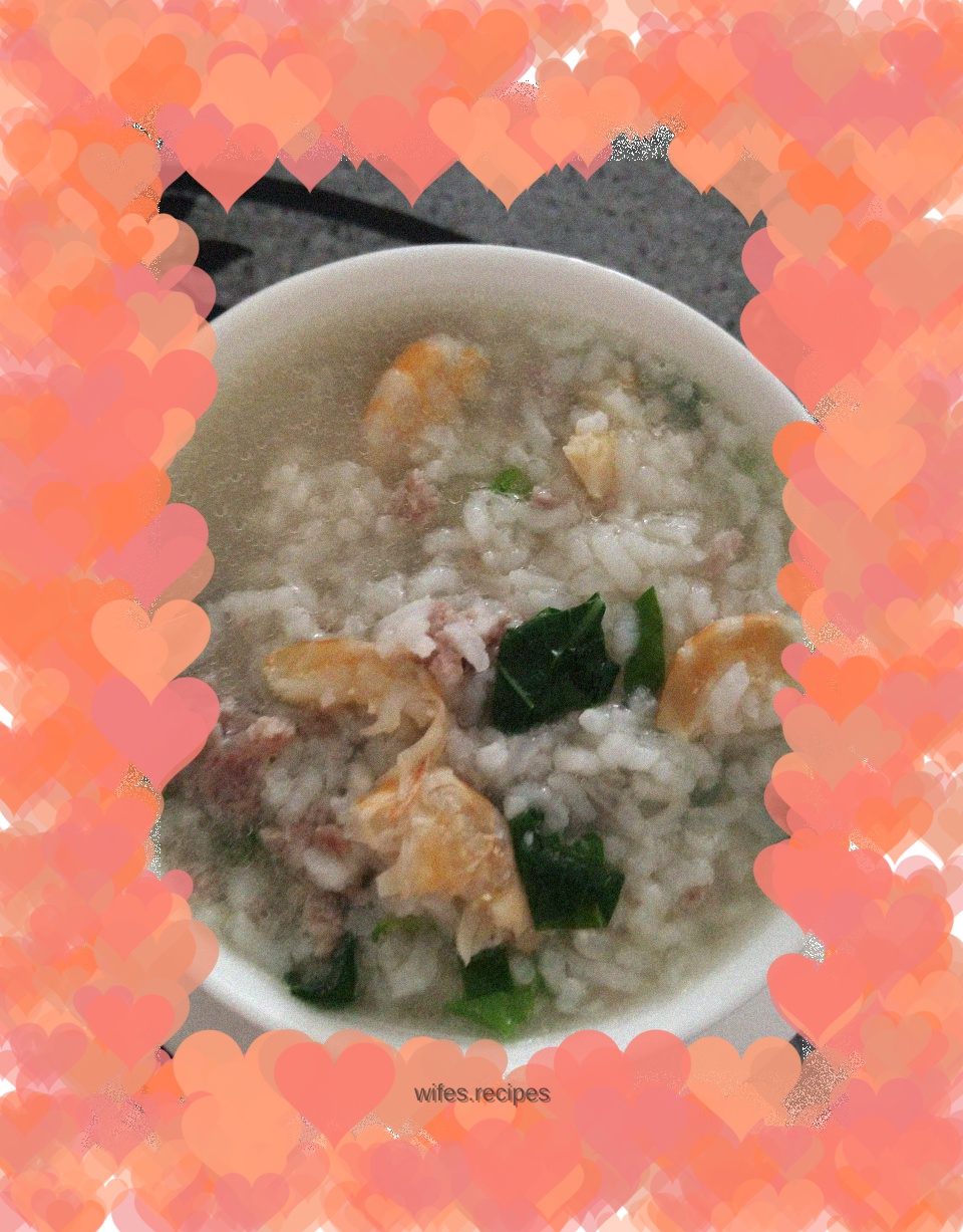 Mustard greens, shrimp and lean meat porridge