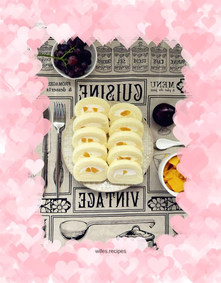 Yellow peach cream cake roll