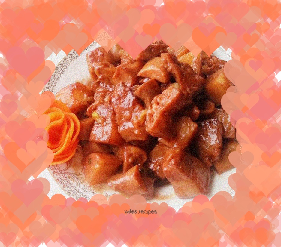 Braised pork with king oyster mushrooms and potatoes