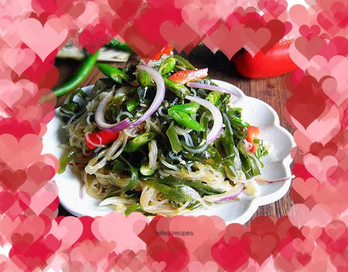 Onion soy sauce mixed with shredded kelp