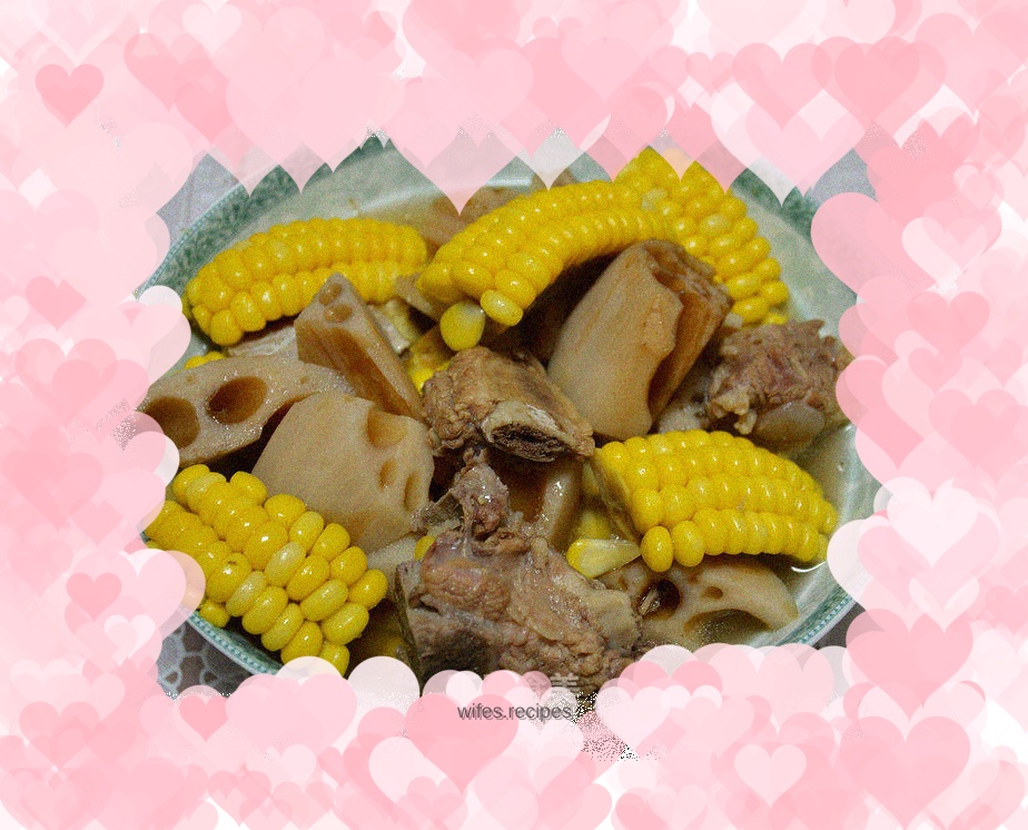 Lotus root, corn and pork ribs soup
