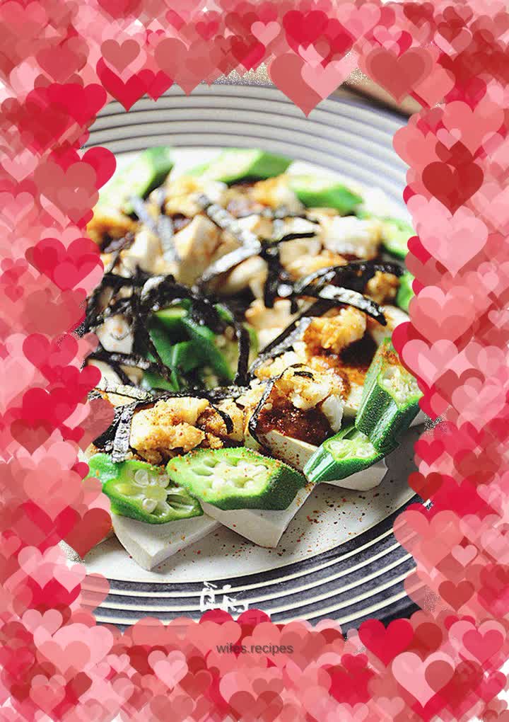 Okra and yam mixed with cold tofu