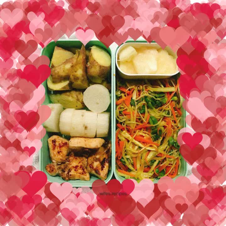 Three shredded chicken breast bento