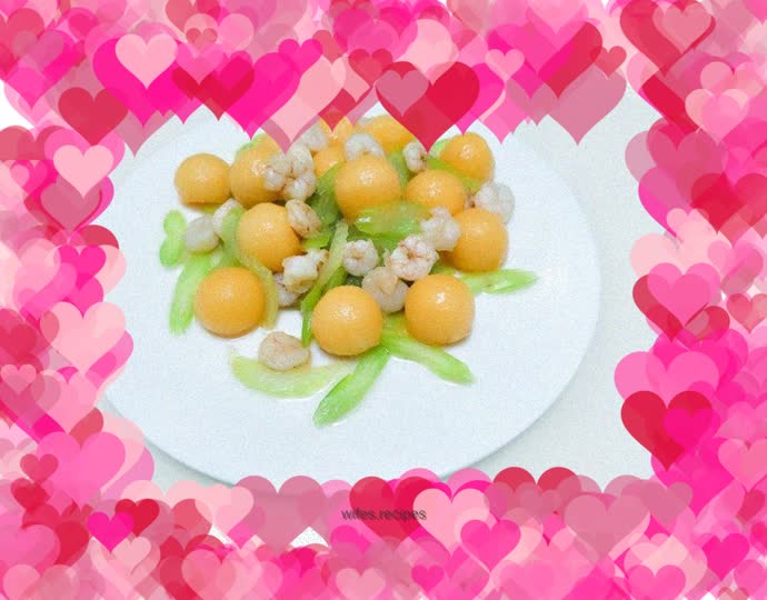 Stir-fried shrimps with cantaloupe