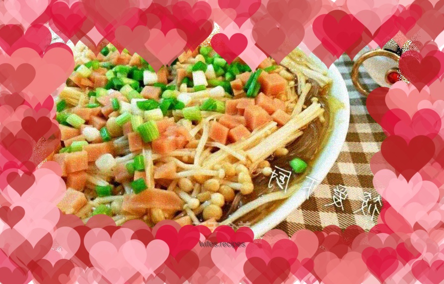 Steamed Vermicelli with Sausage and Enoki Mushrooms