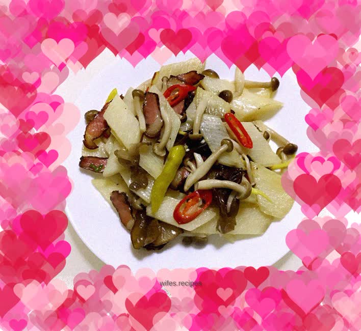 Healthy stir-fry---Stir-fried yam with bacon and mushrooms