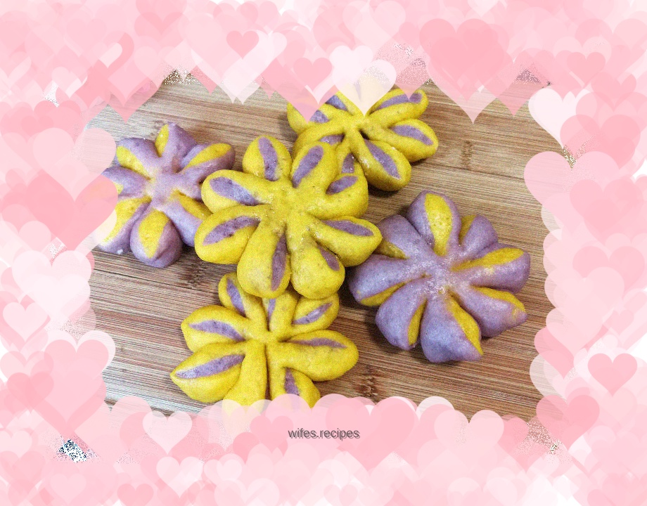 Pumpkin and Purple Sweet Potato Flower Steamed Buns