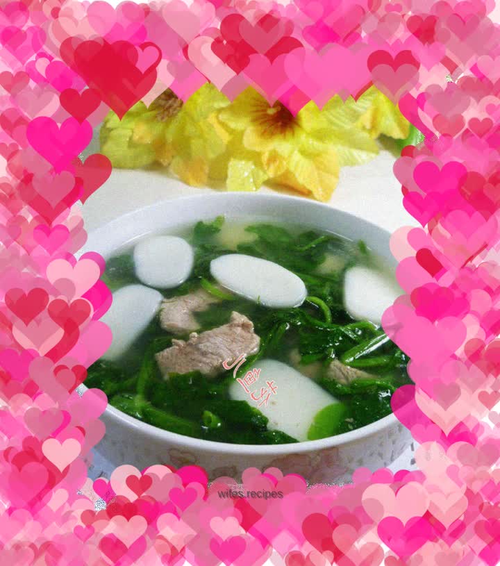 Bean sprouts, tenderloin and rice cake soup