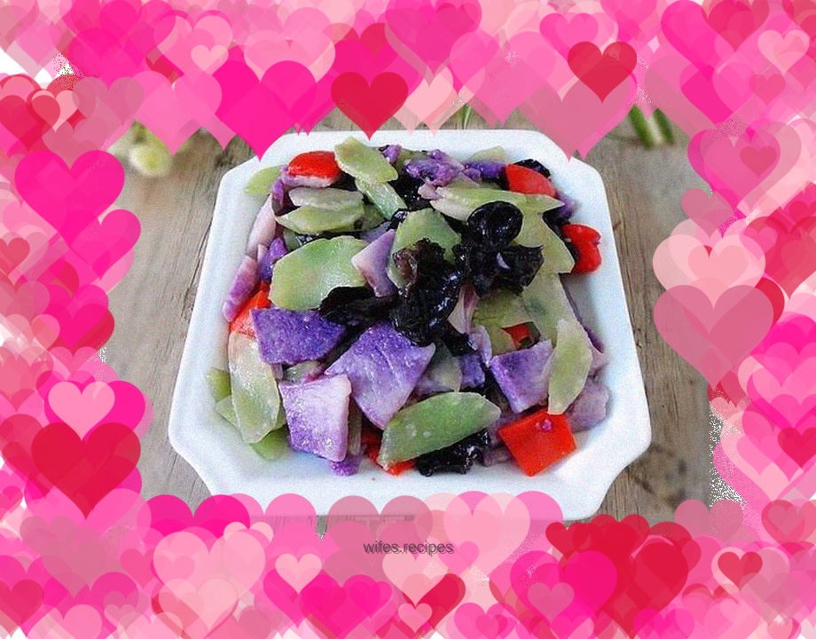 Stir-fried purple yam with green bamboo shoots