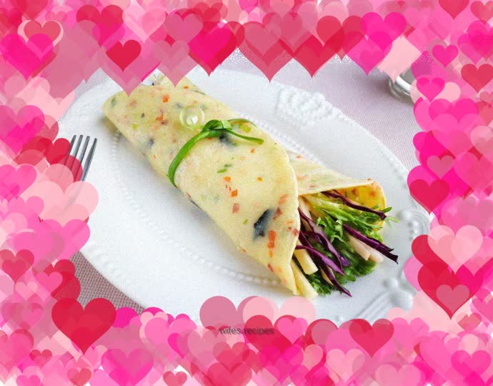 【Yantai】Sea cucumber egg pancake salad roll