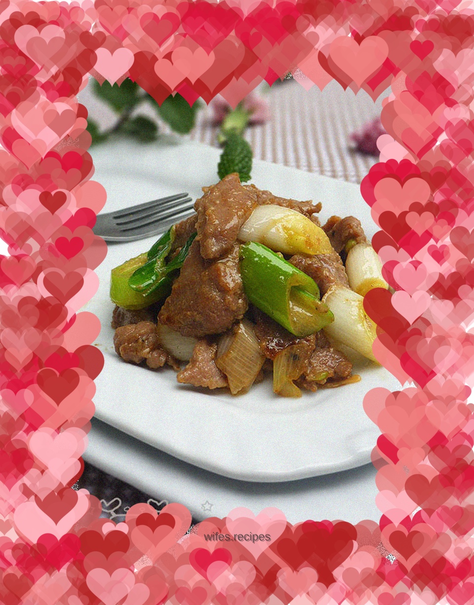Stir-fried beef with green onions