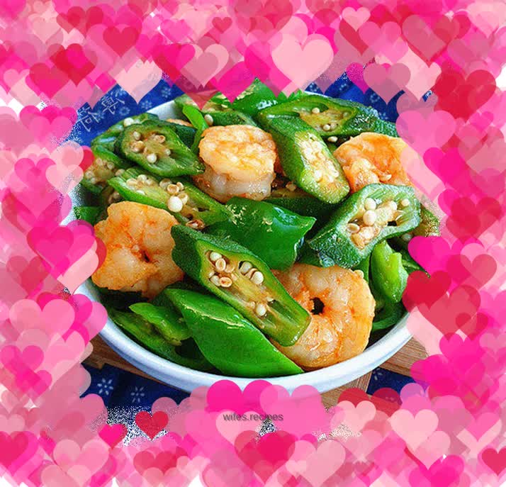 Stir-fried shrimps with okra and green pepper