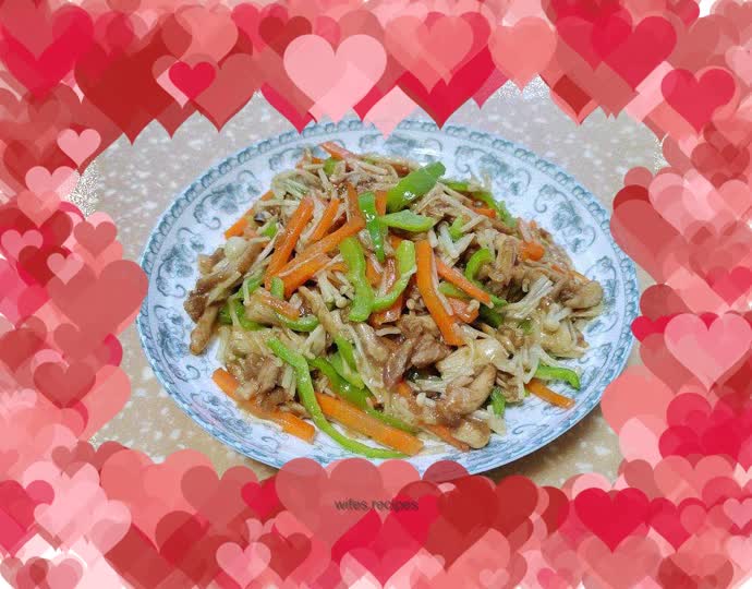 Fried Chicken with Enoki Mushrooms and Green Peppers