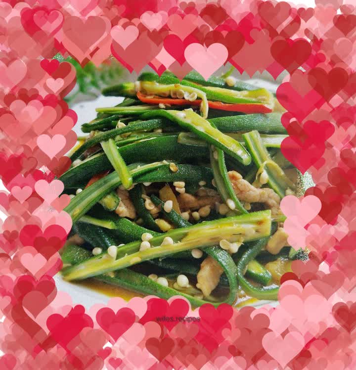 Stir-fried shredded pork with okra