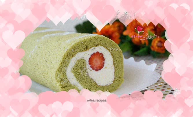Matcha Cream Strawberry Layer Cake Roll