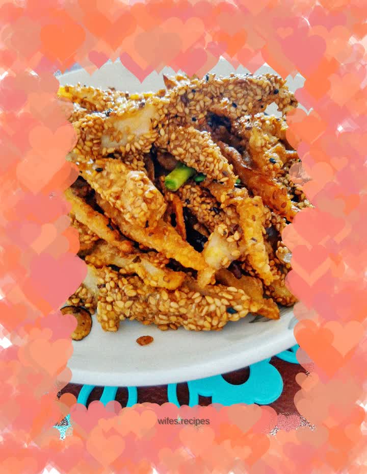 Sesame and lotus root strips