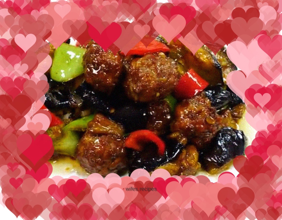 Grilled eggplant with meatballs